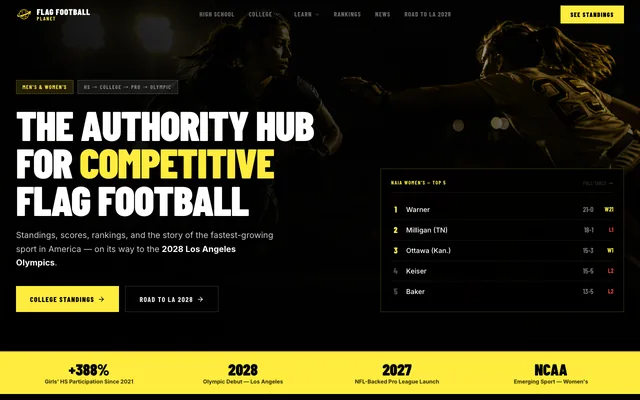 Flag Football Planet homepage