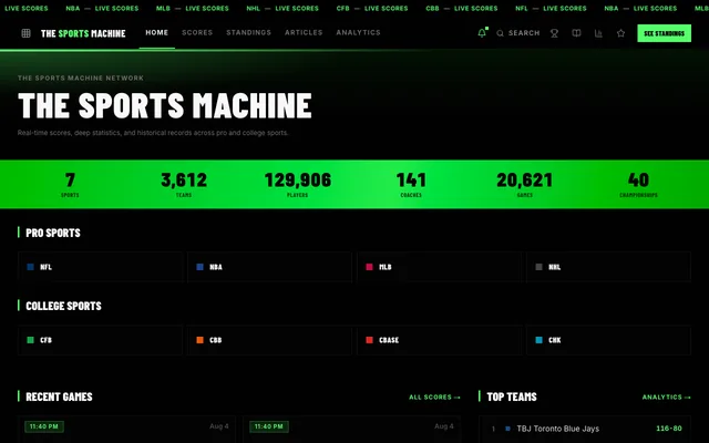 The Sports Machine Network homepage